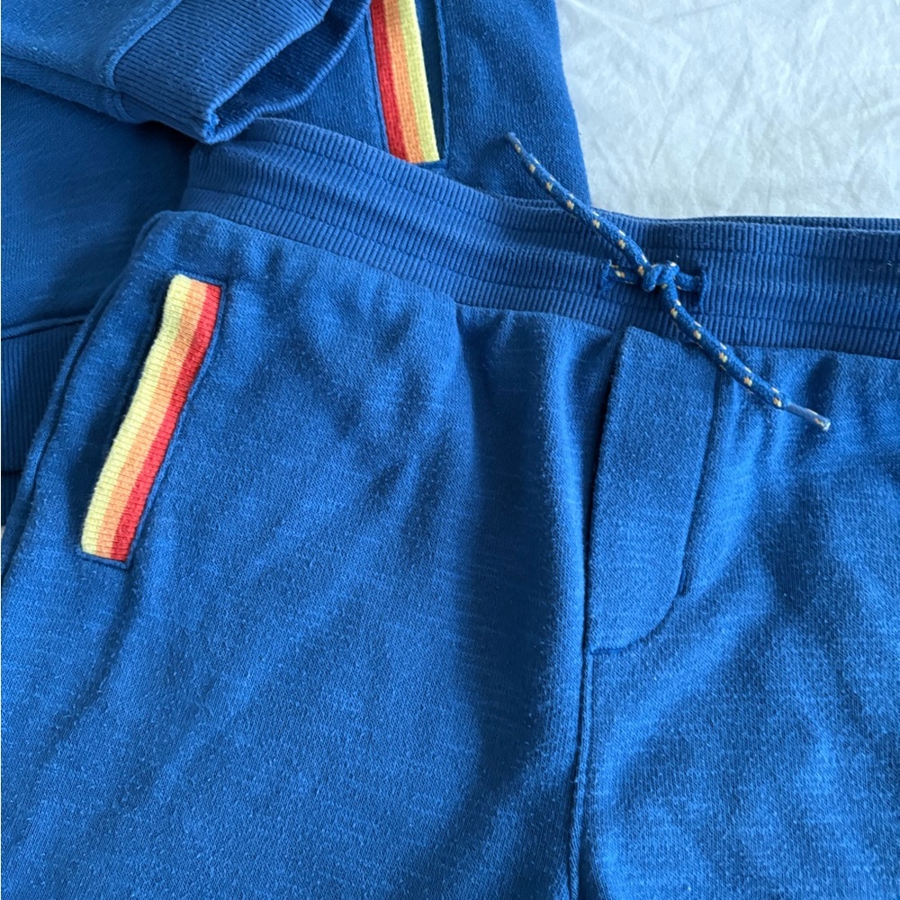 Janie & Jack Blue Hoodie and Jogger shorts Set with Striped Accents - Picture 3 of 4